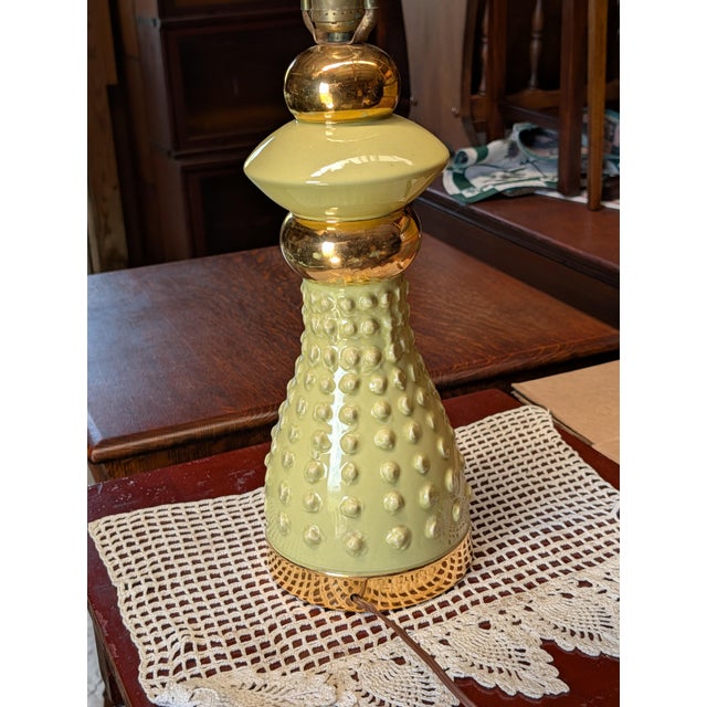 Vintage Mid Century Atomic Ceramic Lamp Base Light Lime Green and Gold With Marble Finial 1950s For Sale - Image 15 of 18