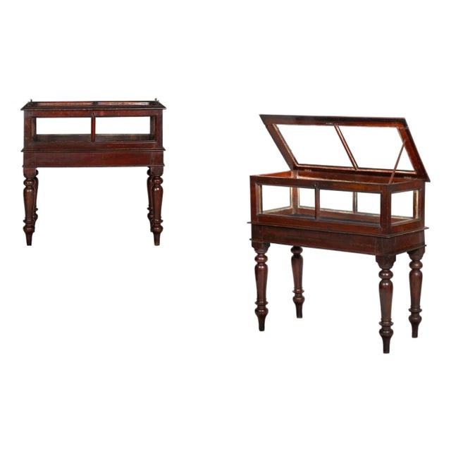Rare Pair of Anglo-Indian Teak Vitrine Display Tables Cabinets, 19th Century For Sale