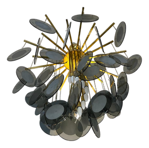 Large Vintage Chandelier in Polished Brass with Glass Discs, 1990s