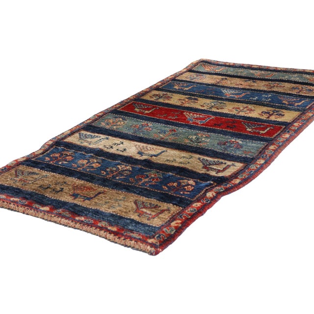 79337 Vintage Persian Gabbeh Rug, 02'04 x 05'01. Alive with tribal spirit and unbridled artistry, this hand-knotted wool...