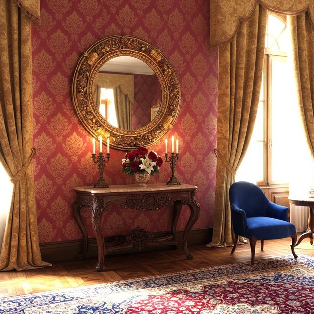 French Country Large Round Gold Gilt Wall Mirror Ornate Florentine Regency 31''-Vintage-Baroque For Sale - Image 3 of 8