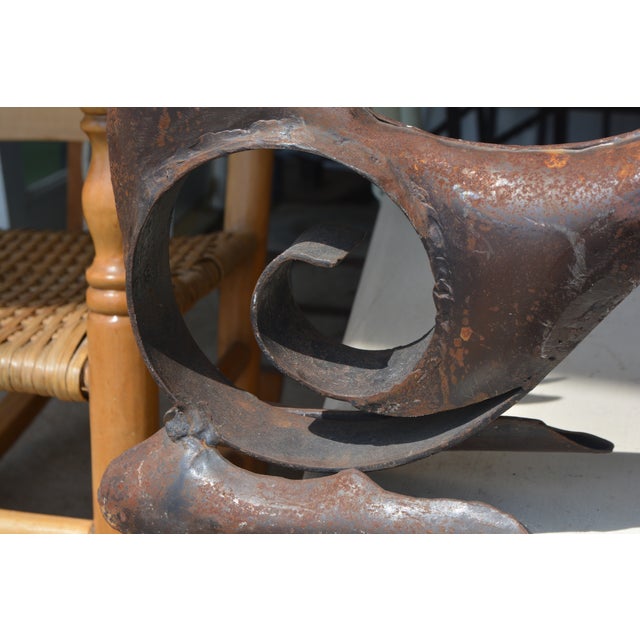 1980s Brutalist / Rustic Hand Crafted Iron / Rust Metal Sitting Scroll Deer Sculpture Figurine For Sale - Image 4 of 16