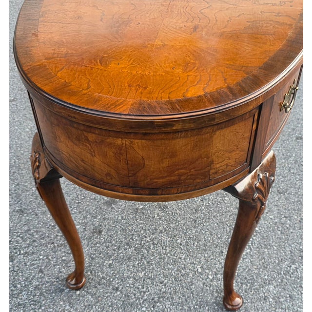 Wood Hekman Queen Anne Revival Burl Walnut Writing Desk With Carved Shell-Accent Cabriole Legs, Late 20th Century For Sale - Image 7 of 12