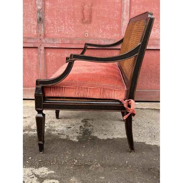 A Baker Furniture Sheraton style settee or bench from the Milling Road Collection with Chinoiserie crackle-finish lacquer...