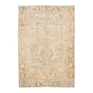Vintage Hand-Knotted Oushak Wool Rug With Soft Blue Accent & Muted Neutral Tones For Sale