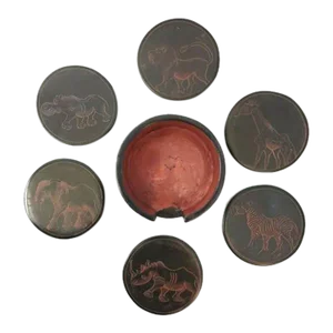 African Animals Carved Stone Coasters- 7 Pieces