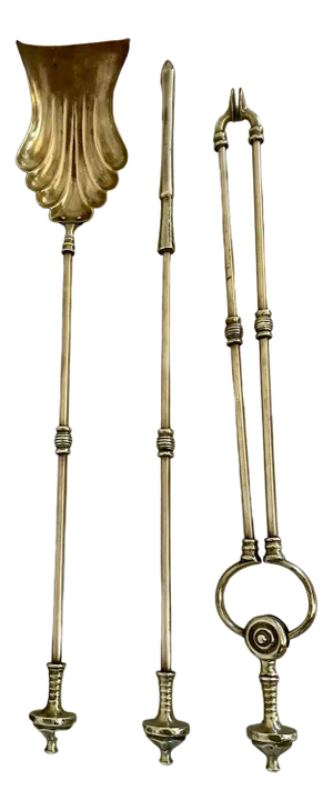 Antique George III Brass Fire Irons, 1982s, Set of 3