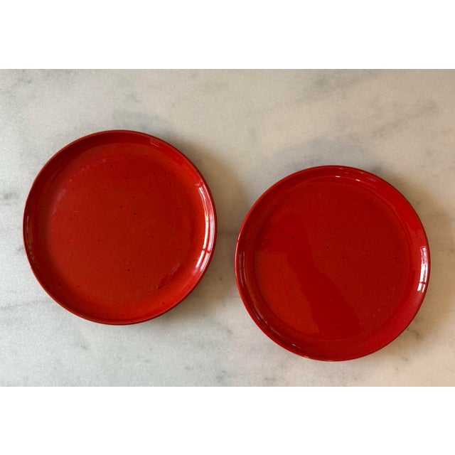 Set of 6 Red Gerz West German Pottery Small Plates For Sale - Image 4 of 11