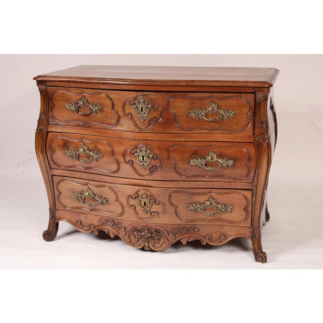 19th Century Antique Louis XV Style Provincial Walnut Bombe Commode For Sale - Image 5 of 12
