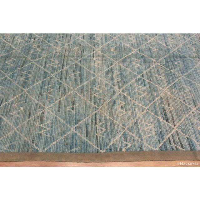 2020s Light Blue Background Creamy White Tribal Pattern Modern Room Size Rug For Sale - Image 5 of 6