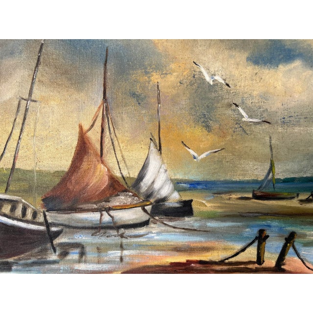 Vintage Impressionist Seascape Oil Painting For Sale - Image 9 of 12