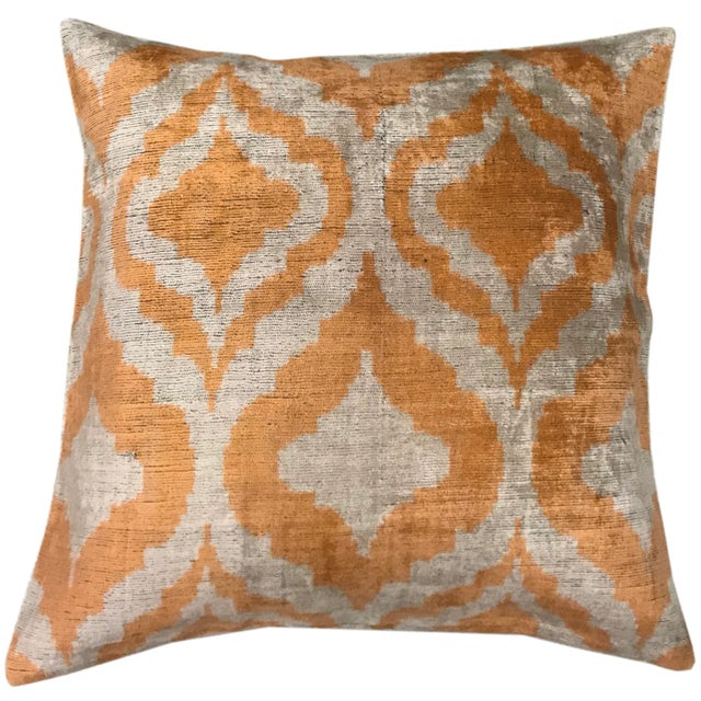 Contemporary Silk Uzbek Ikat Velvet Hand Made Square Pillow Cushion, 22x22 For Sale - Image 3 of 3