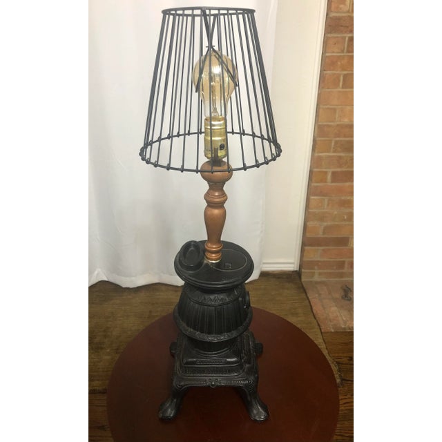 Vintage Mid 20th Century Cast Iron Pot Belly Lamp For Sale - Image 4 of 12
