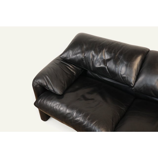Maralunga 3-Seater Sofa in Black Leather by Vico Magistretti for Cassina, 1970s For Sale - Image 17 of 18