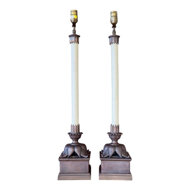 Pair of Vintage Chapman Neoclassical Bronze Table Lamps For Sale