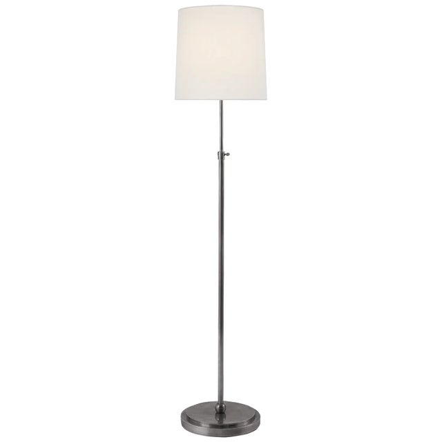 Thomas O'Brien by Visual Comfort Signature Bryant Floor Lamp in Antique Silver with Linen Shade For Sale