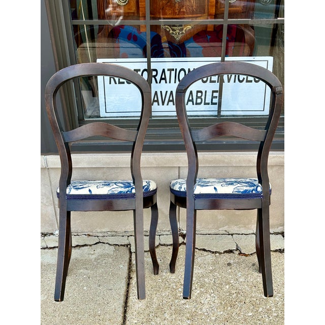 Wood Pair of Ebonized Louis Philippe Side Chairs With Seats Covered in Toile, France, 1840 For Sale - Image 7 of 12