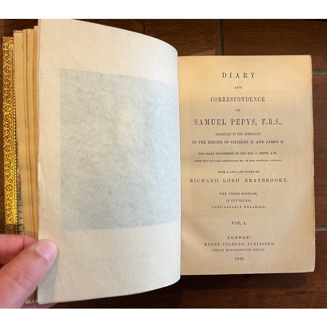 Antique 19th Century Fine Leather Book Bindings - Diary of Samuel Pepys - 5 Volumes For Sale In New York - Image 6 of 13