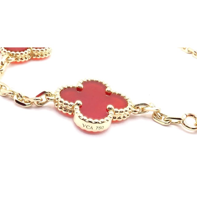 Late 20th Century Late 20th Century Van Cleef & Arpels Gold 10 Motif Alhambra Carnelian Necklace Paper For Sale - Image 5 of 8