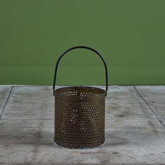 Mid-Century Modern Perforated Brass Pail For Sale - Image 3 of 11