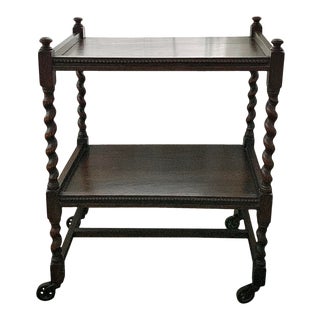 Antique English Oak Cart With Barley Twist Columns For Sale