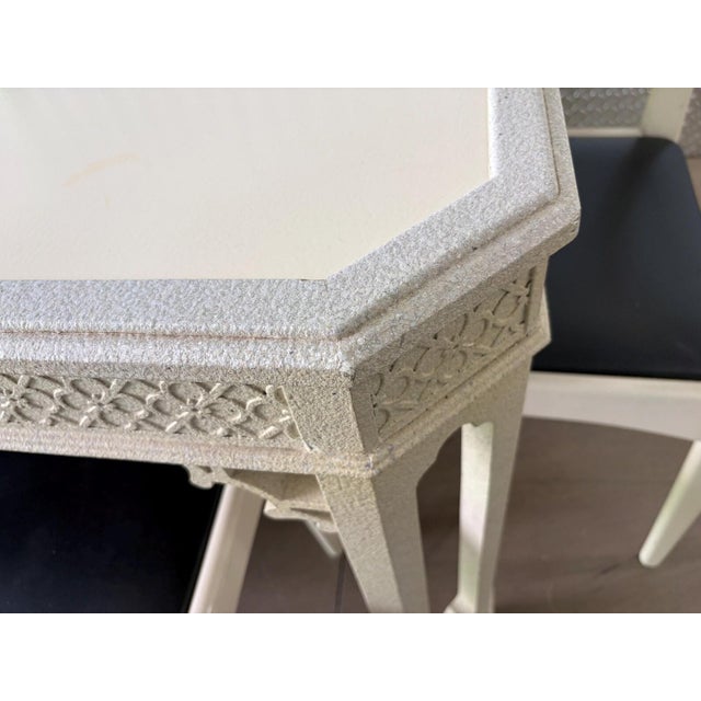 Hollywood Regency 1980s White Textured Hollywood Regency Fretwork Game Table For Sale - Image 3 of 5
