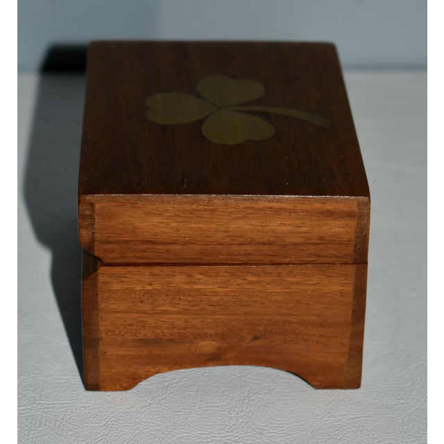 1970s Vintage Small Brass Inlaid Wooden Music Box For Sale - Image 5 of 13