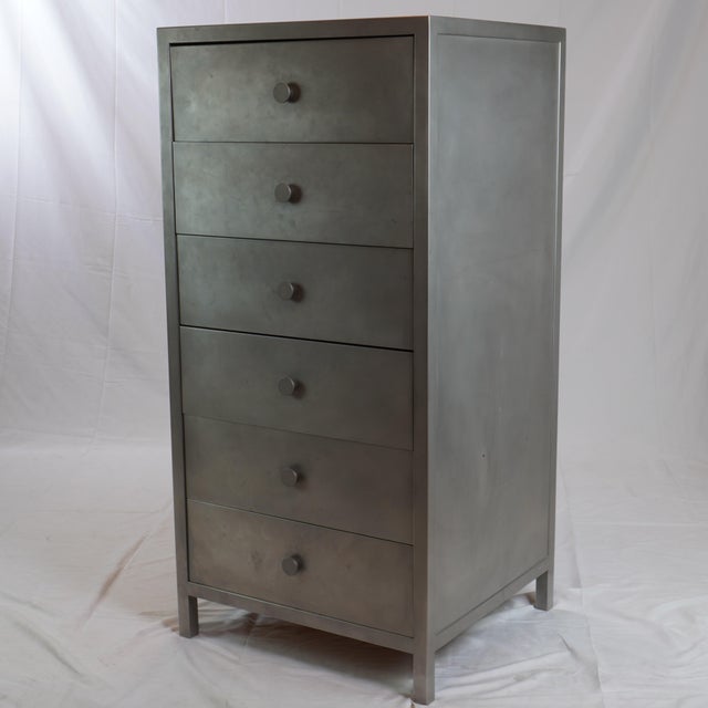 This custom-made Modern Metal Zinc-Wrapped 6-Drawer Dresser offers a sleek, industrial edge with clean lines and a matte...