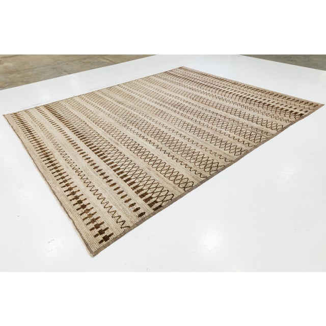 Tribal 10 X 12 Modern Moroccan Wool Rug in Brown With Geometric Tribal Motifs For Sale - Image 3 of 11