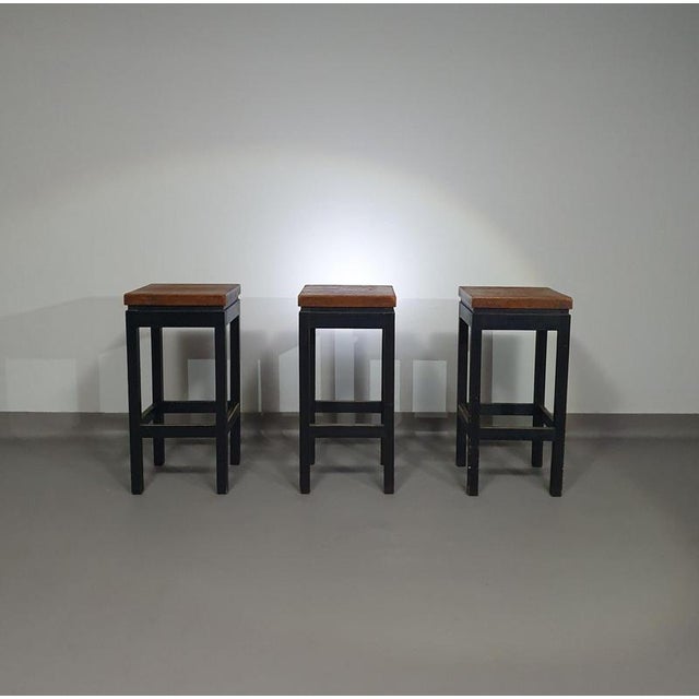 3 x Oak construction stools 1960s height 69 width 33 Depth 33 cm