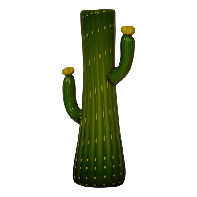 Murano Green and Yellow Art Glass Vase, 2000 For Sale