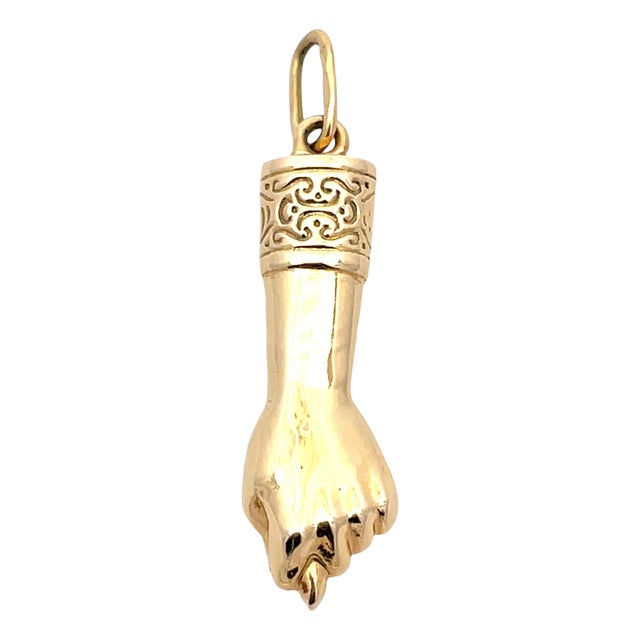 18k Yellow Gold Hand Fist Pendant/Charm For Sale
