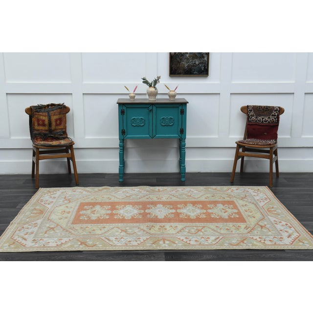 1970s Vintage Turkish Handmade Wool & Cotton Orange Area Rug For Sale - Image 4 of 11