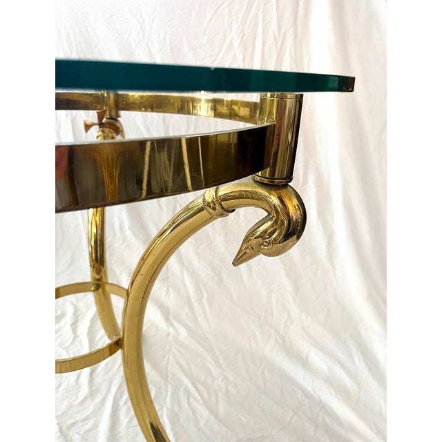 Mid 20th Century Pair of Mid Century Round Brass and Glass Tables With Bird Motif For Sale - Image 5 of 5