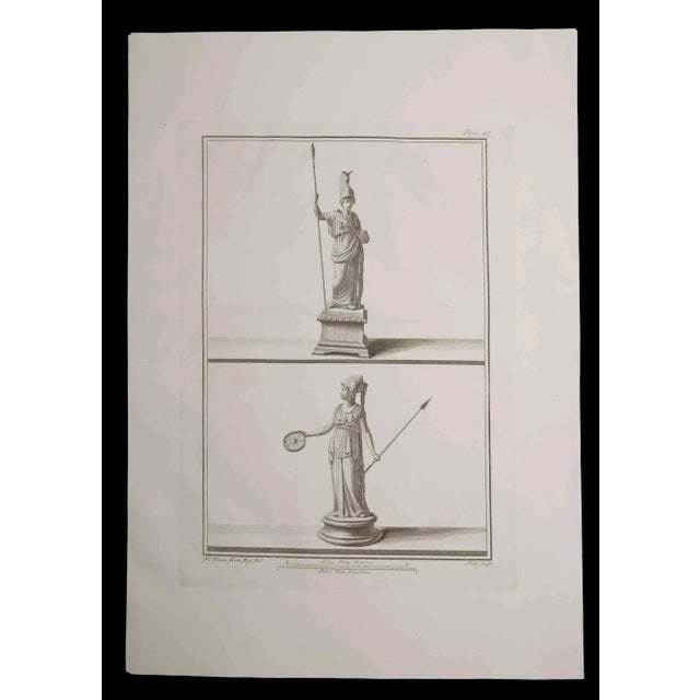 Ancient roman statue, from the series "antiquities of herculaneum", is an original etching on paper realized by carlo...