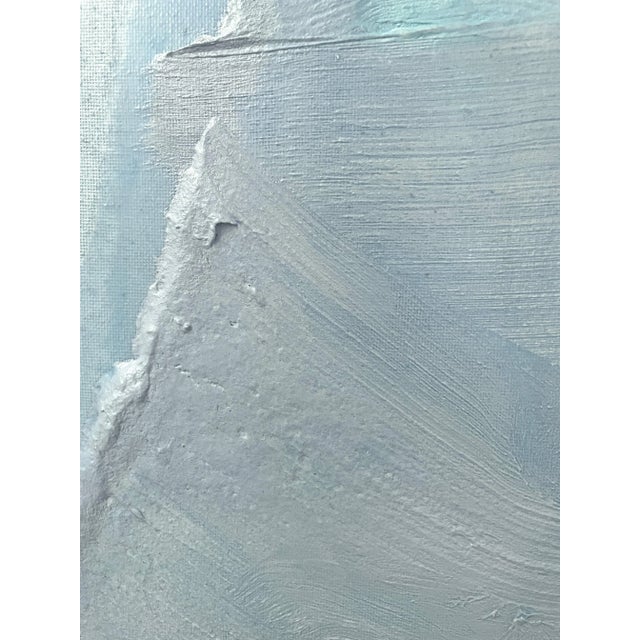 Wood "Raku No02" "Raku No01" Dimensional Texture Abstract Painting in Atmospheric Sky Blue and Periwinkle, Framed For Sale - Image 7 of 11