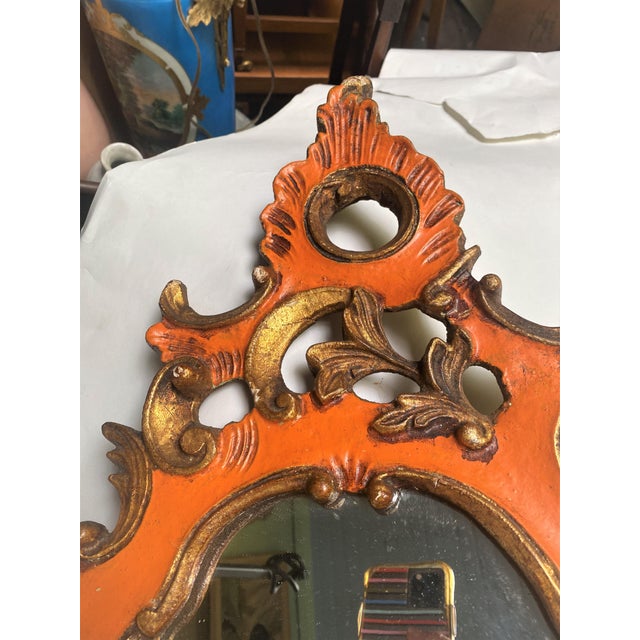 19th Century Rococo Italian Venetian Orange Gold Gilt Carved Wood Mirror For Sale - Image 4 of 12