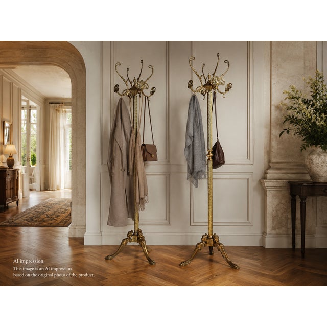 Vintage Italian Ornate Brass Free Standing Coat and Hat Racks, 1960s, Set of 2 For Sale - Image 13 of 14