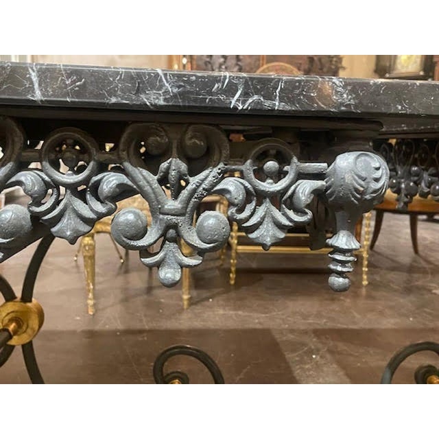 Metal ﻿ French Steel and Bronze Bakers Tables With Original Grey Marble Tops For Sale - Image 7 of 10