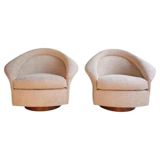 Pair of Adrian Pearsall Tilt Swivel Lounge Chairs in Oatmeal Bouclé, C. 1960s For Sale - Image 9 of 15