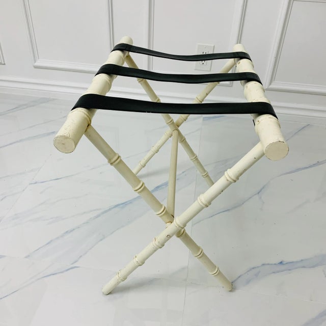 1950s Vintage 1950’s Dorothy Draper Era Faux Bamboo Suitcase Luggage Rack For Sale - Image 5 of 10