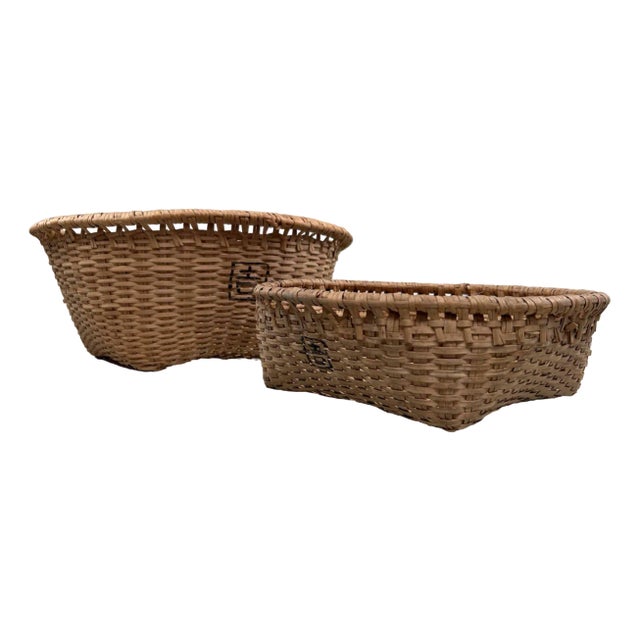 Hand-Woven Wicker Baskets, Japan, 1940s, Set of 2 For Sale
