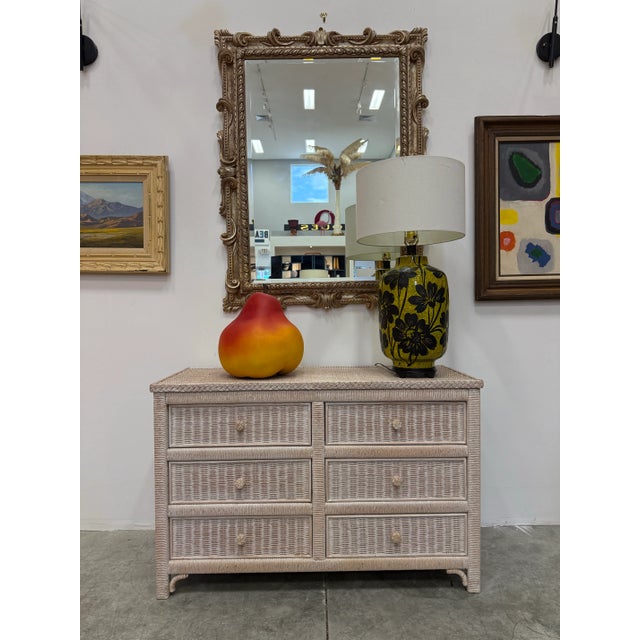 White Late 20th Century Vintage Coastal Henry Link Wicker Dresser For Sale - Image 8 of 8