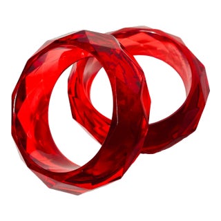 1950s Vintage Raspberry Red Lucite Bracelets - a Pair For Sale