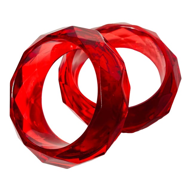 1950s Vintage Raspberry Red Lucite Bracelets - a Pair For Sale