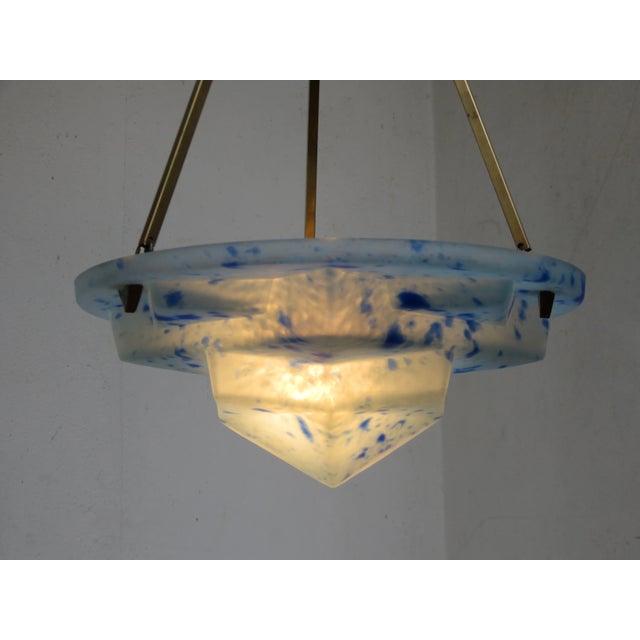 Art Deco Ceiling Light in Satined Glass & Brass For Sale - Image 12 of 16