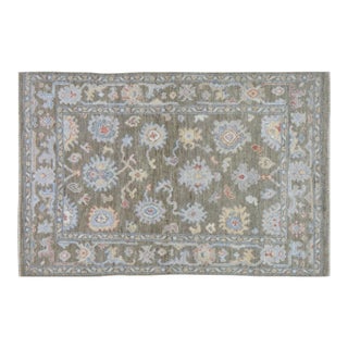 Turkish Oushak Hand Knotted Wool Rug, 4'x5'8" For Sale