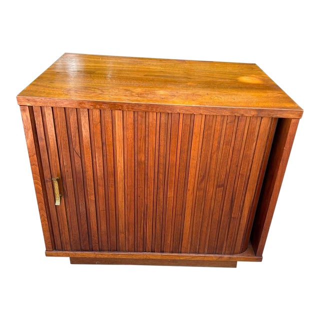 Mid-Century Modern Tambour-Door Walnut Cabinet For Sale
