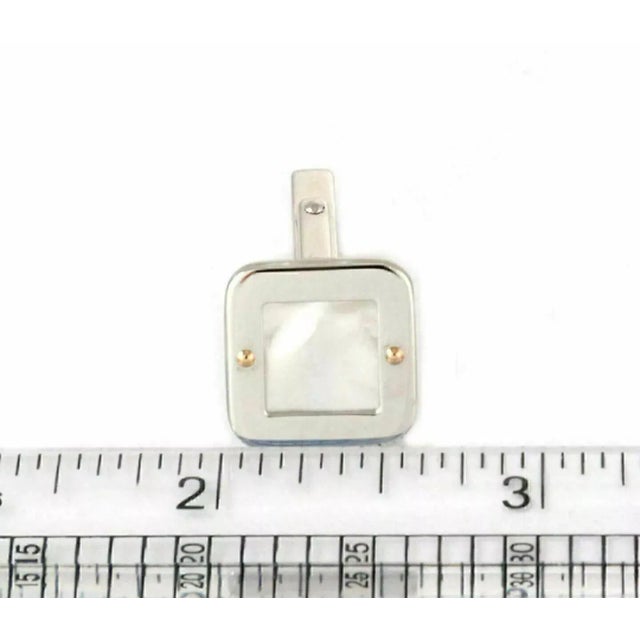 25129 - Baraka Mother of Pearl 18k Two Tone Gold Square Top Stud Cufflinks, 2 Pieces For Sale In Miami - Image 6 of 6