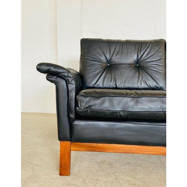 Vintage Scandinavian Black Buttoned Leather Sofa from Ikea, 1960s For Sale - Image 10 of 18